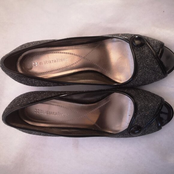 Naturalizer Ladies Size 8.5M Black & Grey Tweed Peep Toe Pumps - Picture 9 of 11